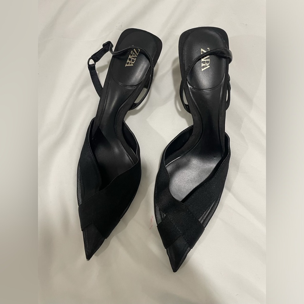Black Zara sling back low heel sandals